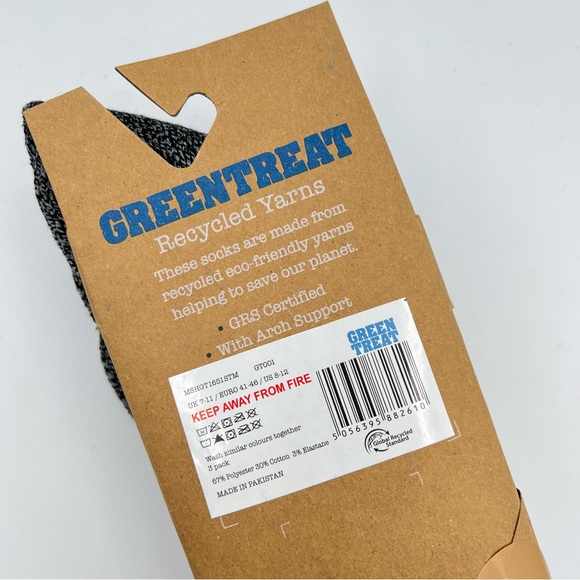 Green Treat Recycled Yarns Heathered Grey 3 Pairs Outdoor Socks Men’s 8-12 - Picture 6 of 6